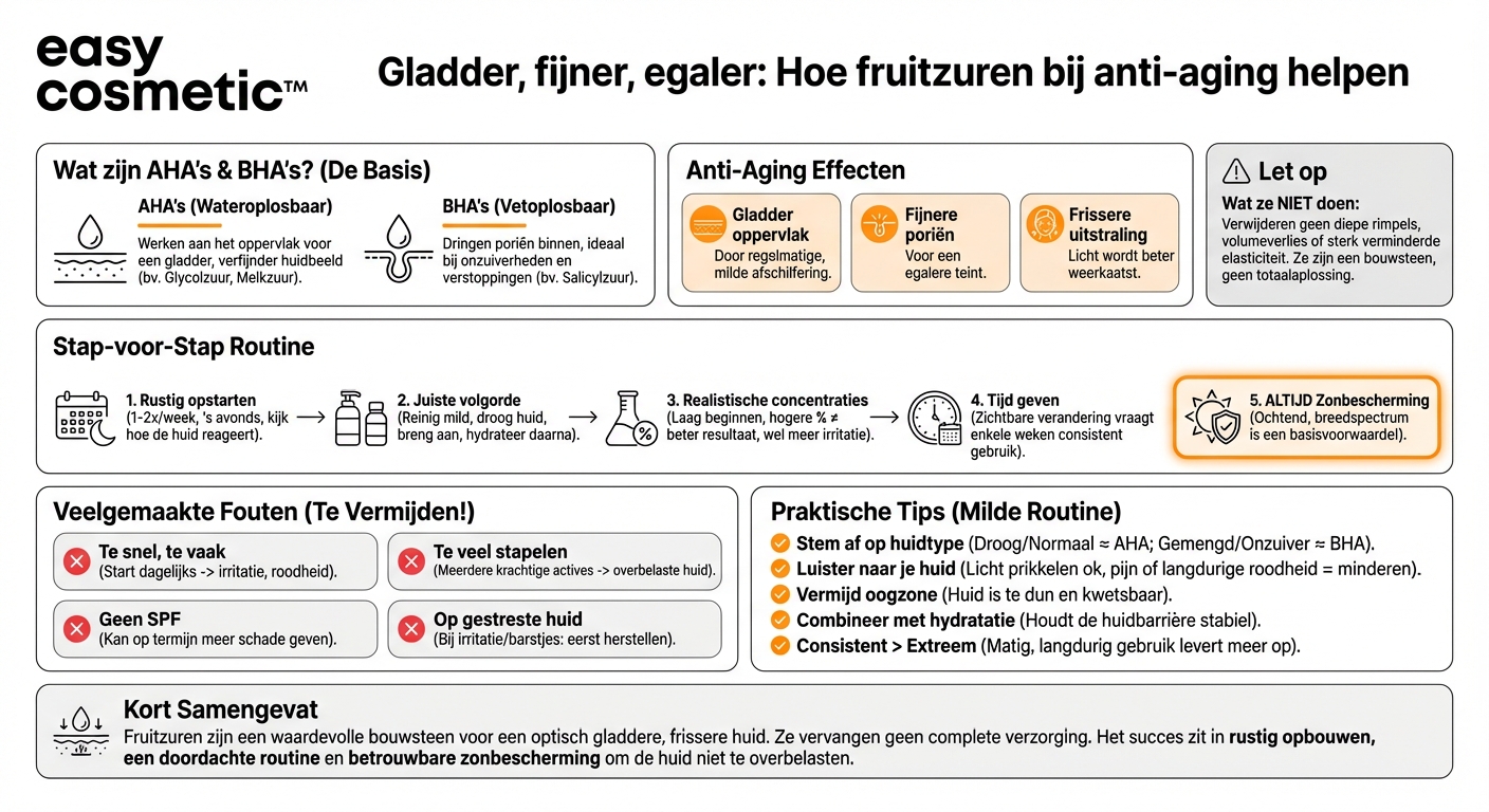 Zijn producten met fruitzuren (AHA’s/BHA’s) geschikt voor anti-aging en hoe gebruik je ze in het dagelijks leven?